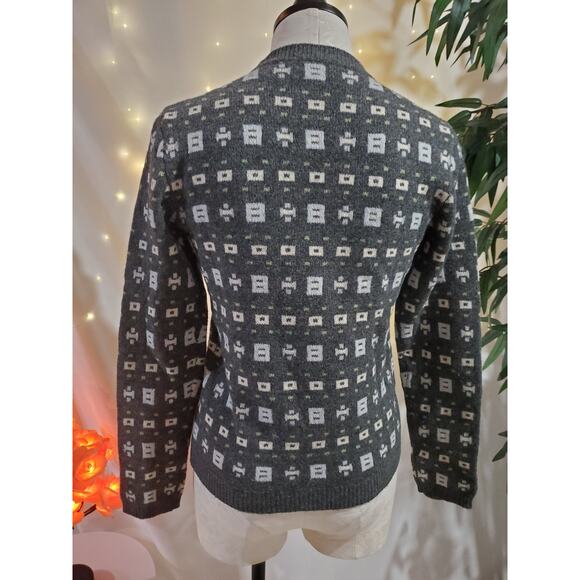 J. Crew Vintage 100% Lambswool Geometric Crewneck Knit Sweater Womens Size S - Picture 4 of 9